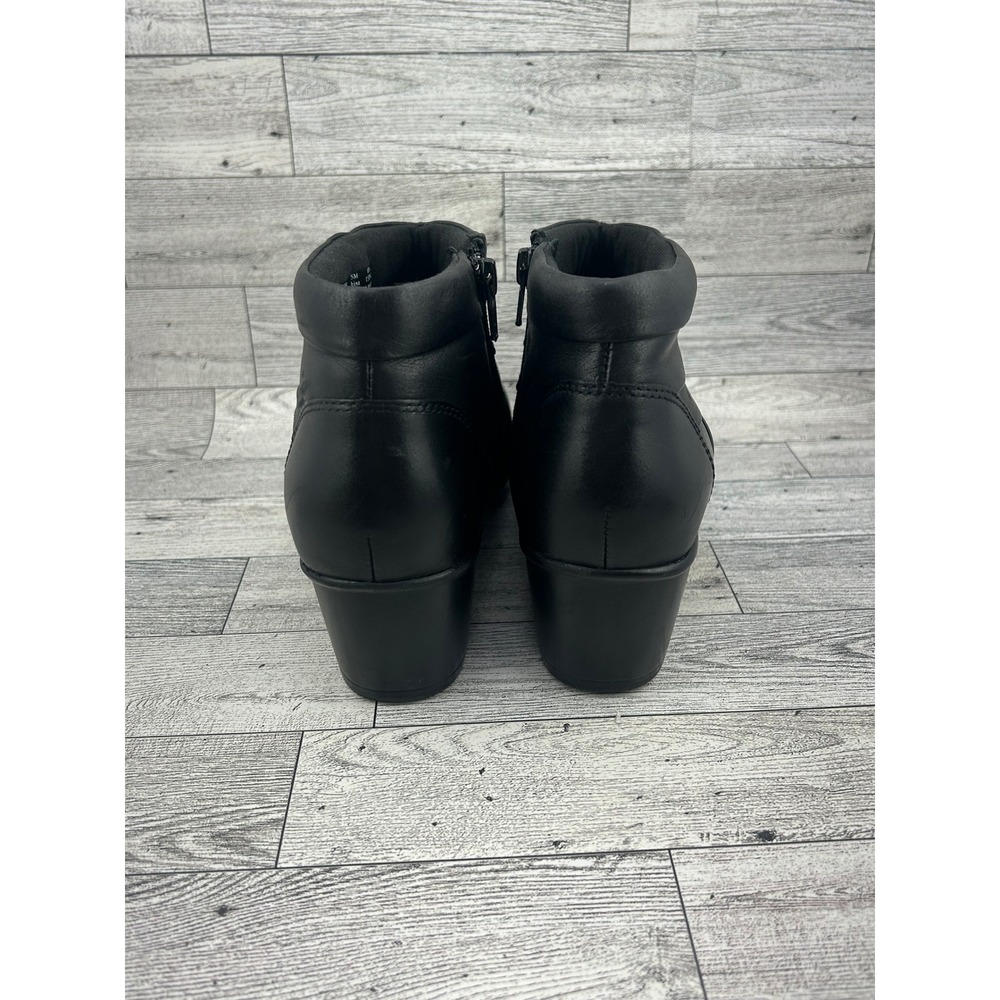 Clarks Collection Black Leather Pleated‎ Ankle Boots Women Sz 8.5M Block Heel - Picture 9 of 13